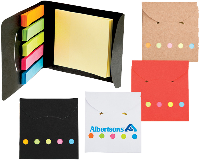 SOBRE DE PAPEL RECICLABLE CON NOTAS Y BANDERAS ADHESIVAS C264